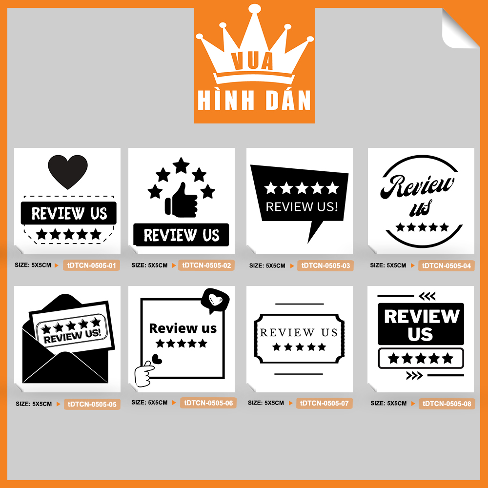 Set 50/100 sticker REVIEW US xin đánh giá 5 sao - tem dán hộp, túi hàng, gói quà mang thông điệp dễ thương 4.010