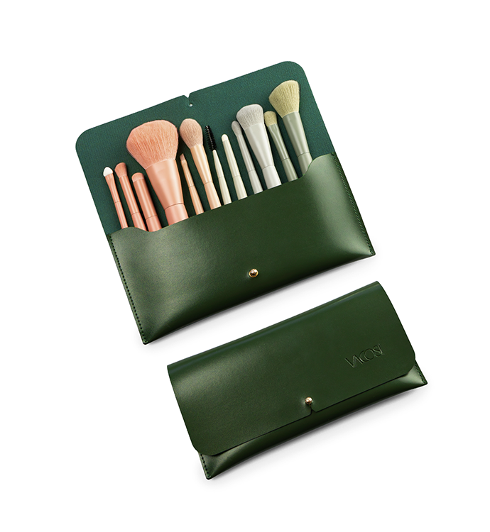 Bộ Cọ Cá Nhân 12 cây &amp; Ví Xanh Rêu VACOSI CENTREPIECE BRUSH SET - BC35