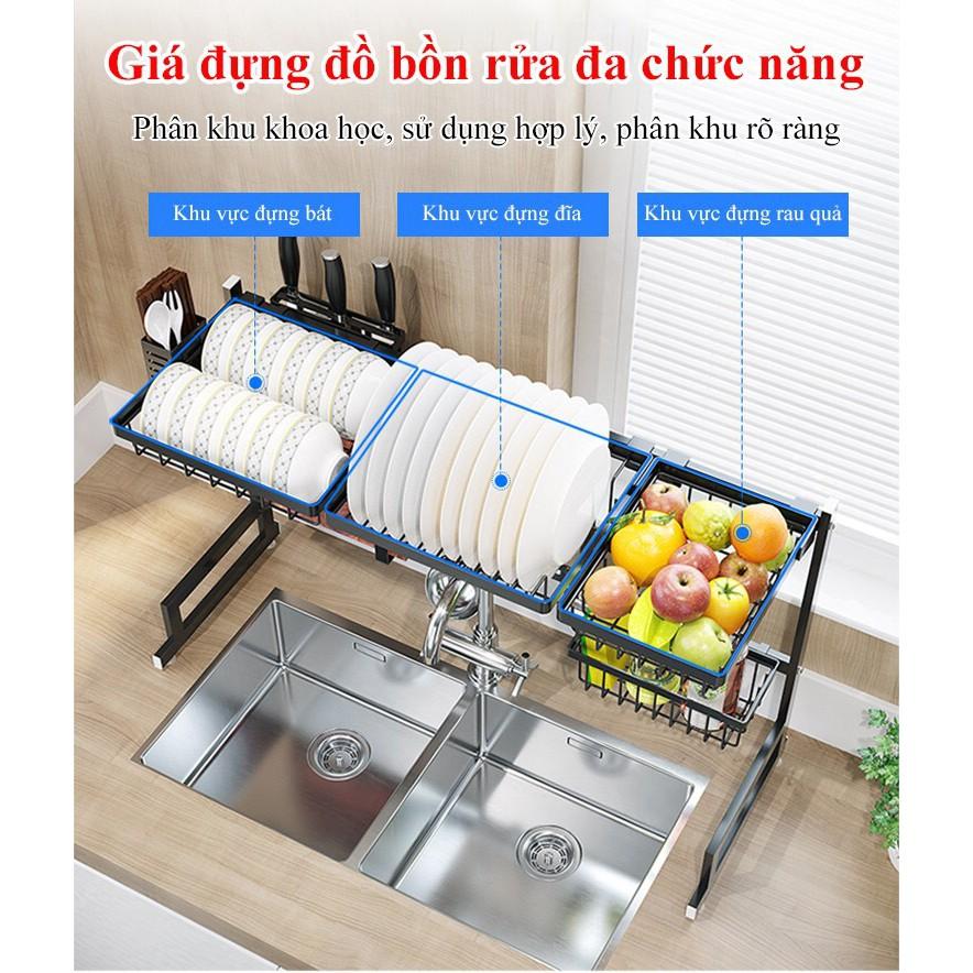 Kệ úp chén bát thông minh inox 201 phủ sơn tĩnh điện đen loại dành cho chậu 2 bồn rửa - Hàng cao cấp chịu lực đến 50kg