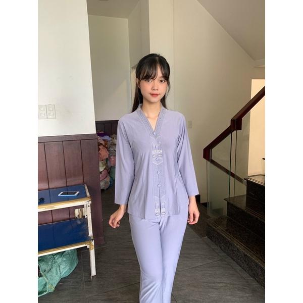 Đồ Lam # Mẫu Bà Lai Thêu Lắc Sen# Quần Áo Nữ # Đồ Bộ # Thun Co Giãn # Không Nhăn