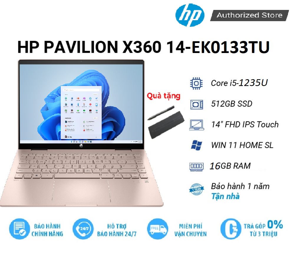 Laptop HP Pavilion X360 14-ek0133TU 7C0P7PA i5 1235U | 16GB | 512GB | Iris Xe Graphics | Win11 - Hàng chính hãng