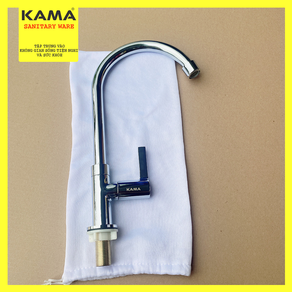Vòi rửa chén lạnh  KAMA SYLK-01 đồng mạ crome cao cấp chính hãng KAMA - Phù hợp với mọi bồn rửa chén - MẪU MỚI
