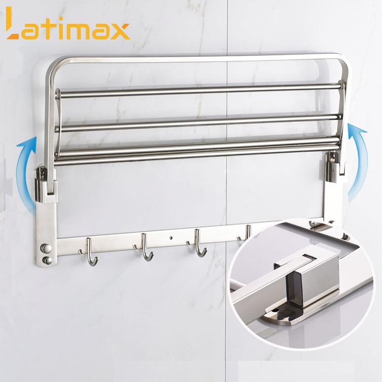 Giá treo khăn - Vắt Khăn tắm, Giá treo khăn tắm inox 304 Đa năng 2 tầng, có móc treo quần áo Cao Cấp