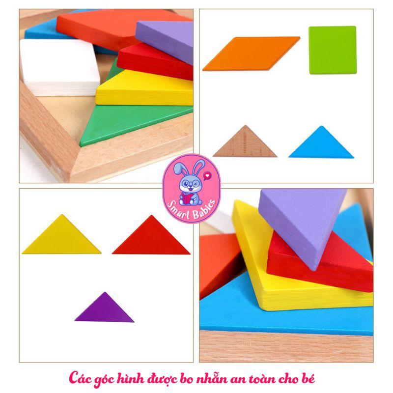 Đồ chơi trí uẩn Tangram 12x12cm, đồ chơi xếp gỗ thông minh trí tuệ cho bé