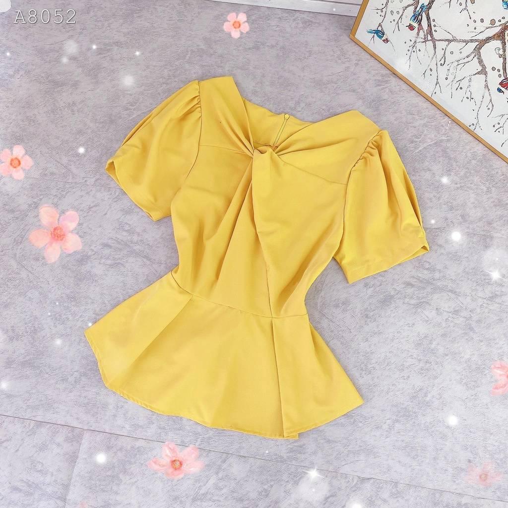 Áo sơ mi kiểu nữ peplum kate lụa CỔ XOẮN NGỰC và chun lưng giấu bụng hiệu quả