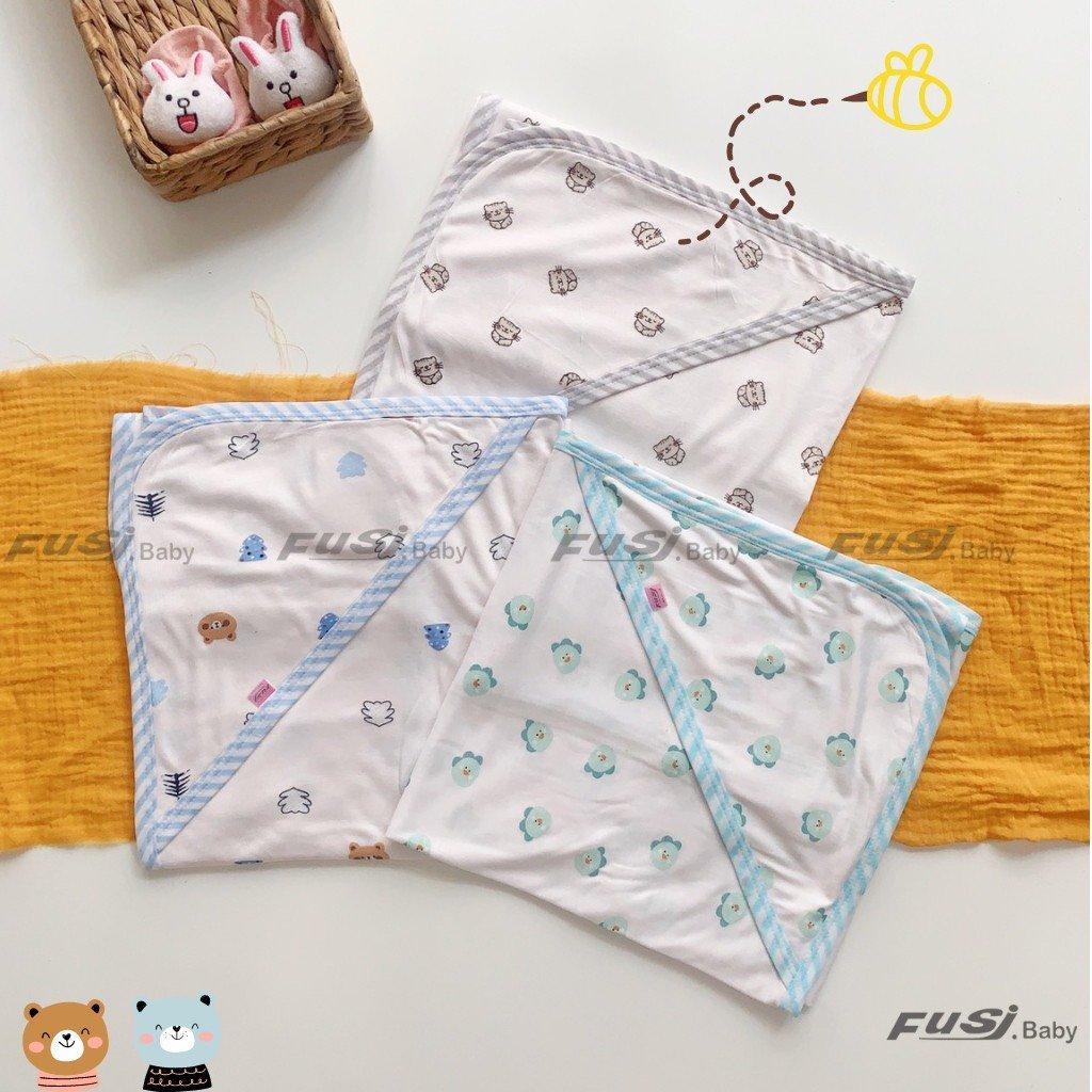 Ủ choàng sơ sinh 2 lớp chất cotton / petit họa tiết dễ thương cho bé