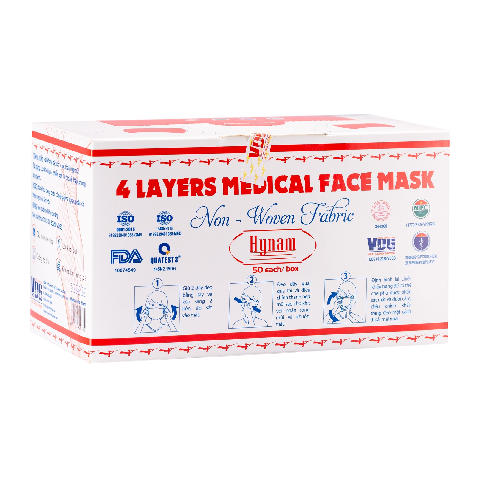 Khẩu trang y tế 4 lớp Hynam màu trắng hộp 50 cái - Kháng khuẩn, chống bụi, chống tia UV