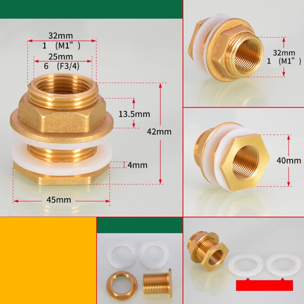 Brass Water Tank Hose Tube Pipe Connector Adapter Fittings with Gasket