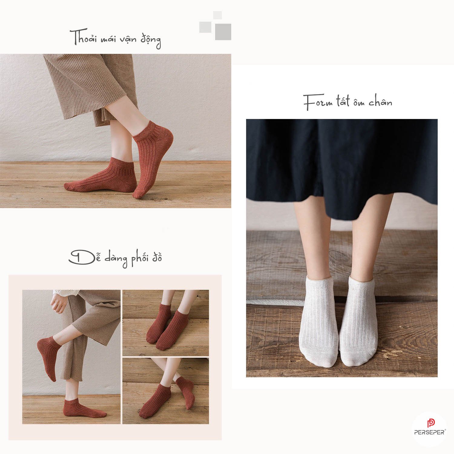 Combo 5 Tất vớ cổ ngắn len gân màu sắc vintage