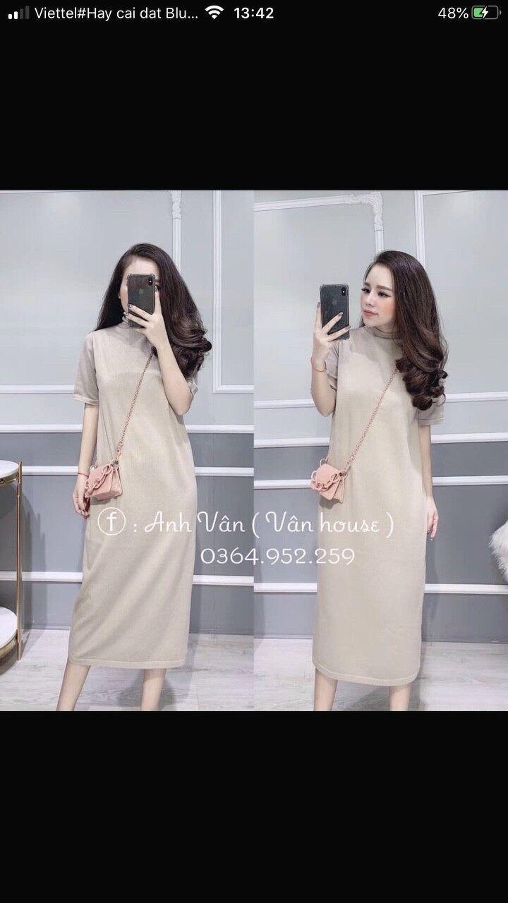 Váy len cổ tròn dài quảng châu nhiều màu