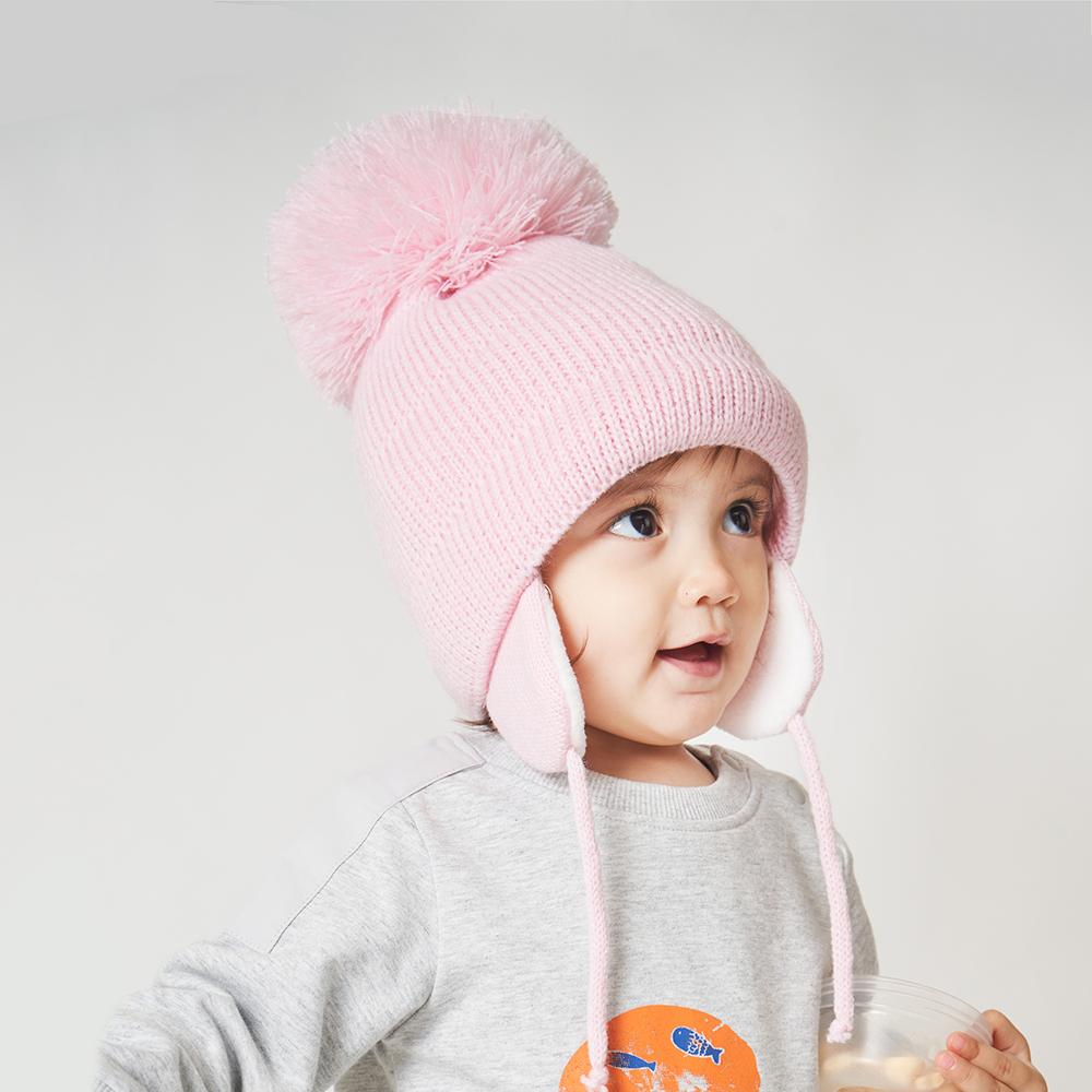 Lớn Pompom Mùa Đông Cho Bé Nón Cotton Đan Trẻ Em Bò Nón Cho Bé Trai Và Bé Gái Với Lót Nỉ Bomber Mũ Lưỡi Trai trẻ Em