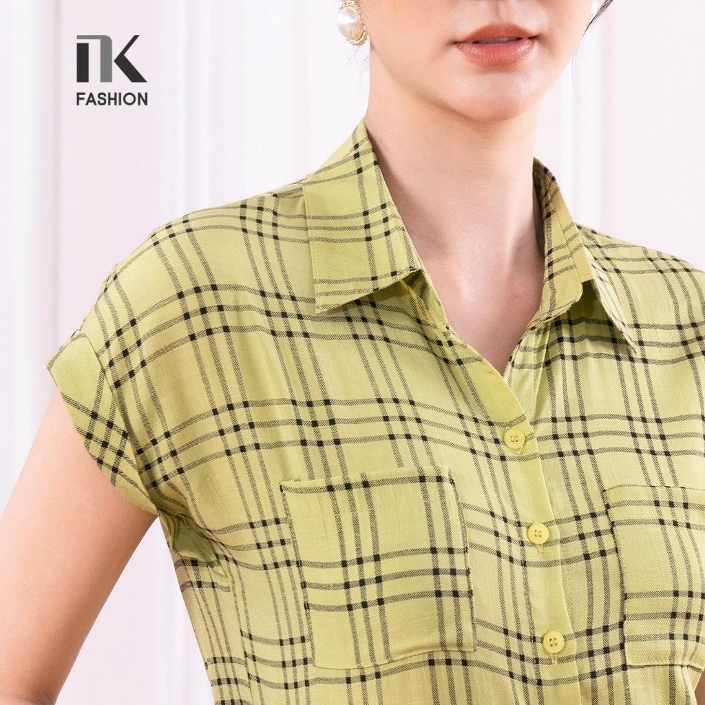 Áo Sơ Mi Nữ NK Fashion Thiết Kế Cỏ Đức Vai Chờm Họa Tiết Kẻ, Chất Liệu Nhập Hàn Cao Cấp NKSM2204001