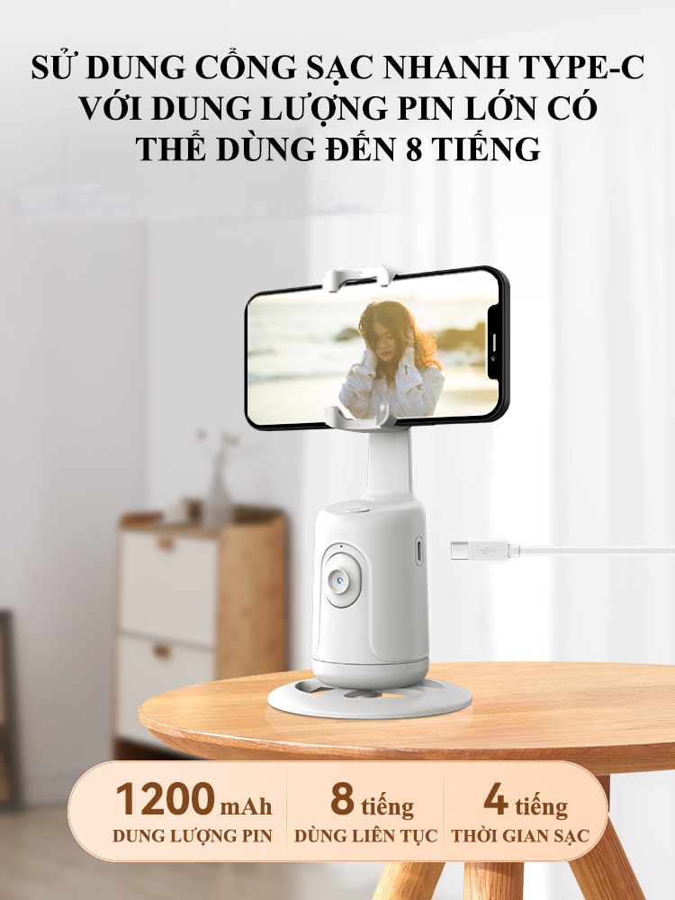 Giá đỡ điện thoại thông minh AI tự động xoay 360 độ theo dõi khuôn mặt hỗ trợ livestream, quay phim