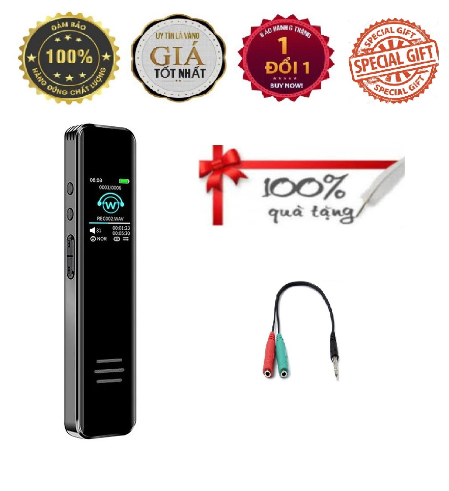 ROGTZ - Máy ghi âm kỹ thuật số AZONE T68, 8GB, Pin sạc, Thiết kế hiện đại, Chất liệu cao cấp, Loại bỏ tạp âm, Dung lượng pin cao, Nhiều tính năng thông minh, Nghe nhạc MP3, Lặp lại, Phát ngẫu nhiên, Hẹn giờ tự động, Bộ nhớ trong 8GB, Hàng Chính Hãng