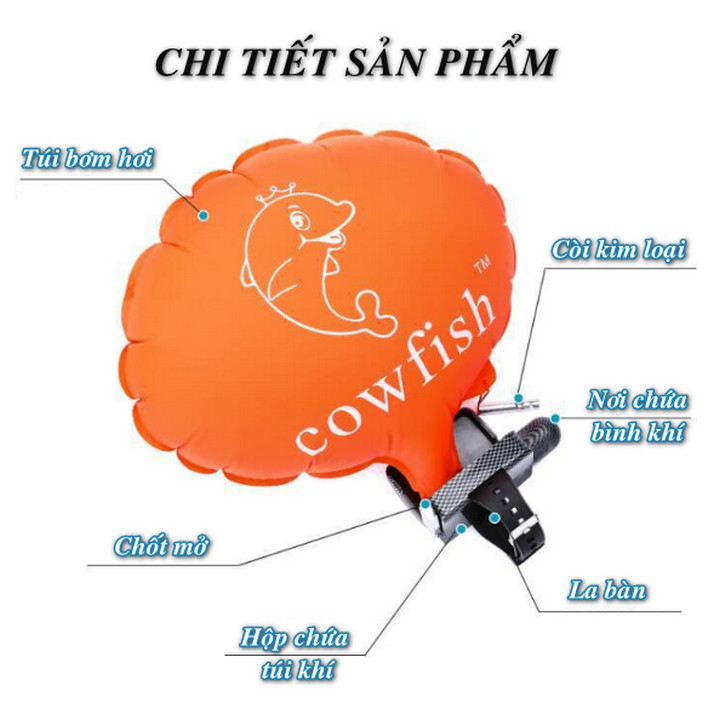 Phao cứu sinh đeo tay khẩn cấp có còi la bàn Cowfish Prevent Drowning (tặng kèm 2 ống CO2)