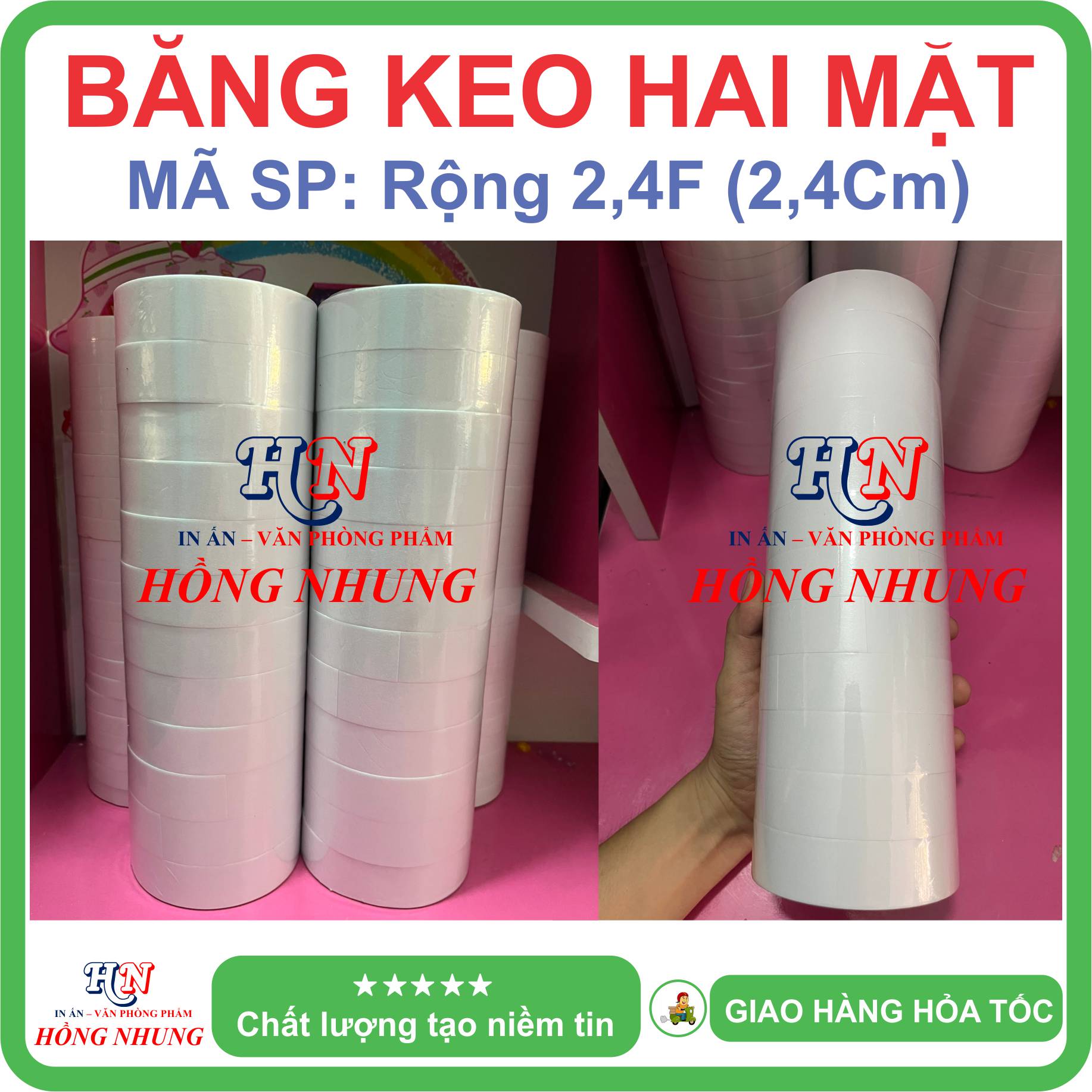 [ SALE ] Băng Keo Hai Mặt, Bản Rộng 2,4F (2,4cm). Siêu dính, chịu nhiệt, Băng keo 2 mặt