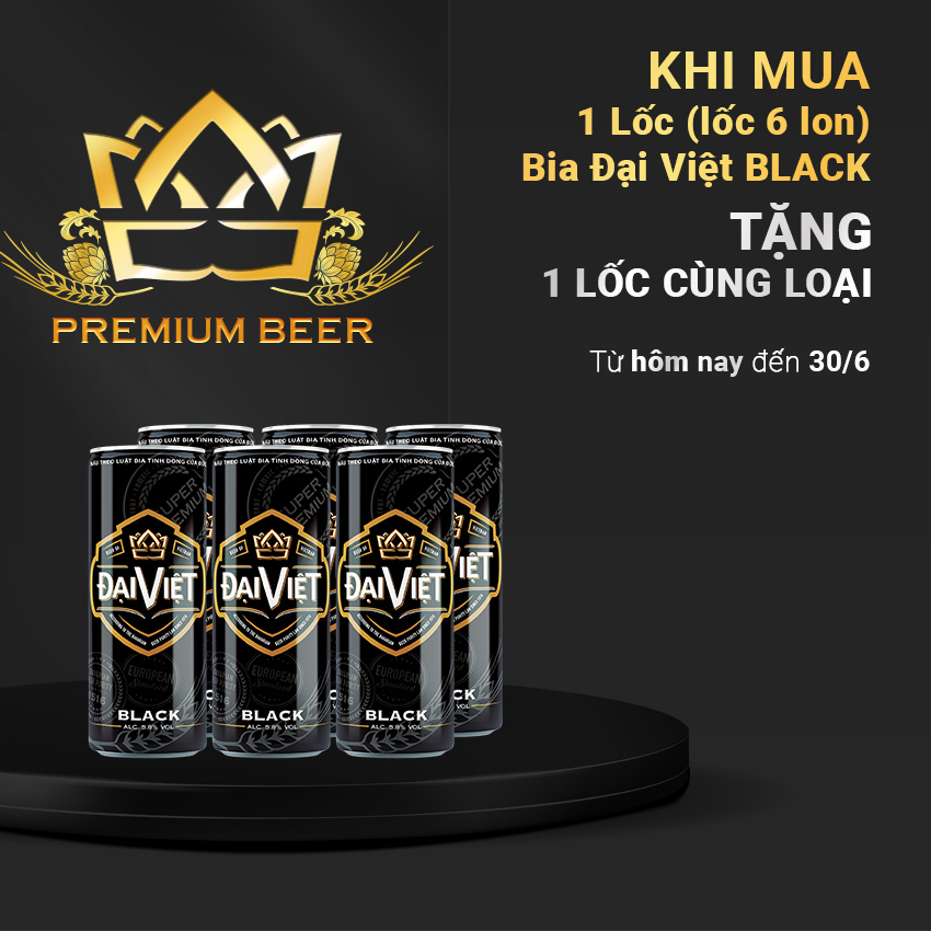 [Lốc (06) lon 330ml] Bia Black Đại Việt, Bia đen sản xuất theo luật bia tinh dòng của Bia Đức, không hóa chất, Bia việt dành cho người có gu