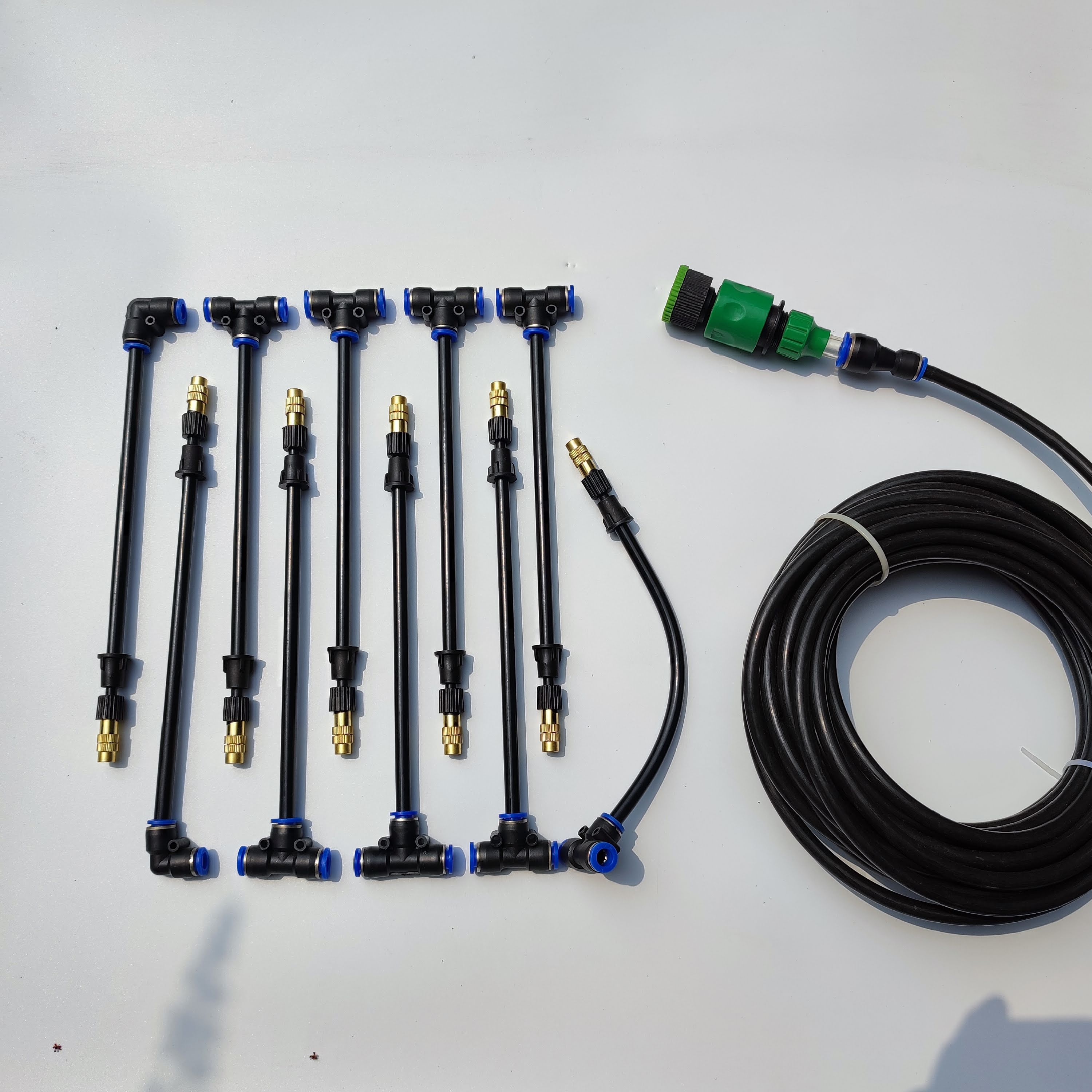 Combo 10 bec phun sương đầu đồng chỉnh hướng kèm 10m dây có cút kết nối vòi nước