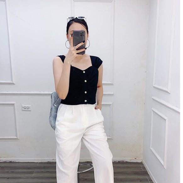 Áo dây linen bảng to linen cài nút , giữa
