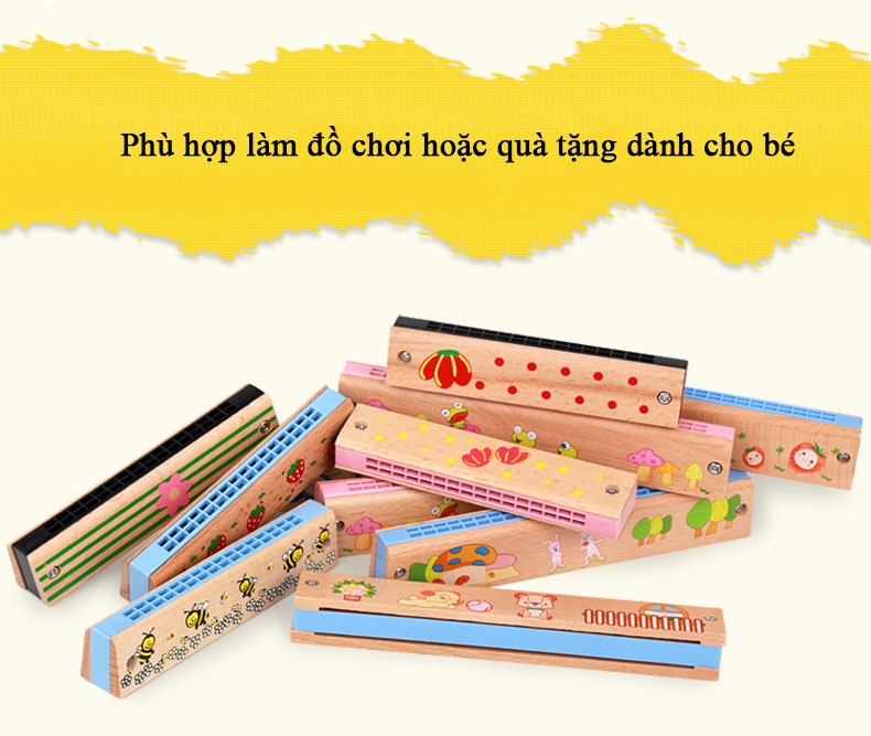 Đồ Chơi Gỗ Kèn Harmonica Phiên Bản Trẻ Em 16 - 24 Lỗ - Tặng Kèm 01 Sâu Bướm Bằng Gỗ