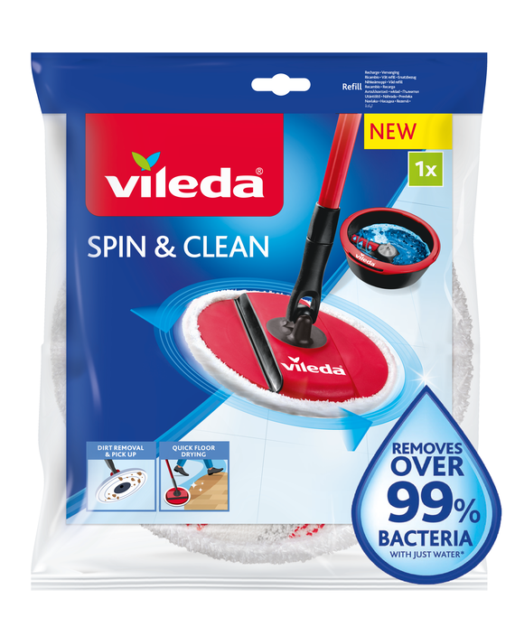 Bông lau thay thế cây lau nhà VILEDA Spin&Clean có thể tái sử dụng, công dụng diệt khuẩn 99%