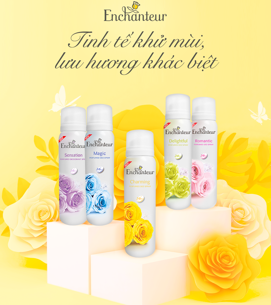 Xịt khử mùi nước hoa Enchanteur Charming nồng nàn duyên dáng ngăn mồ hôi & mùi cơ thể 150ml