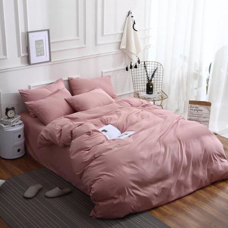 Bộ chăn ga gối Hàn Quốc basic hồng đất