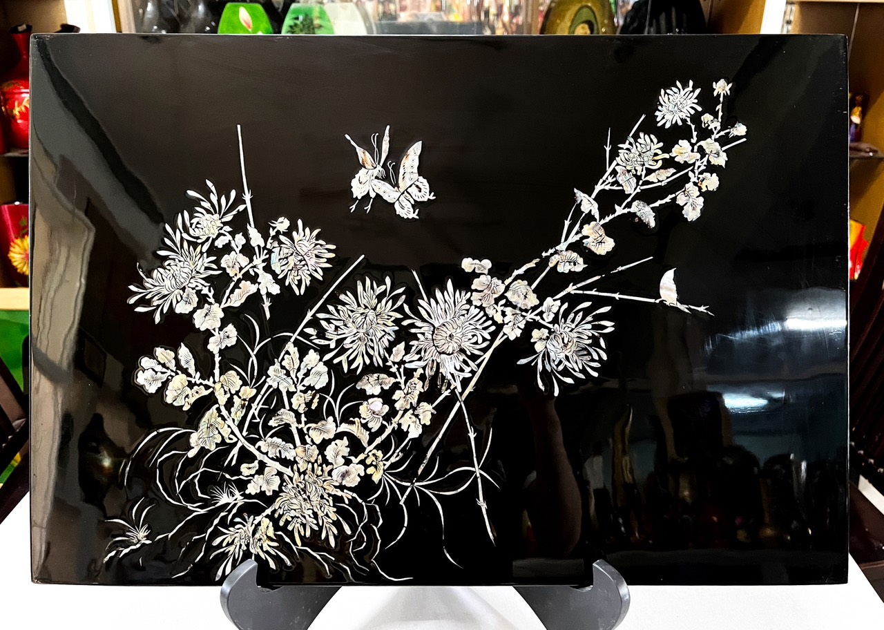 Tranh sơn mài - HOA, TRÚC - Khảm cừ cao cấp size 40x60 thích hợp trang trí, làm quà tặng