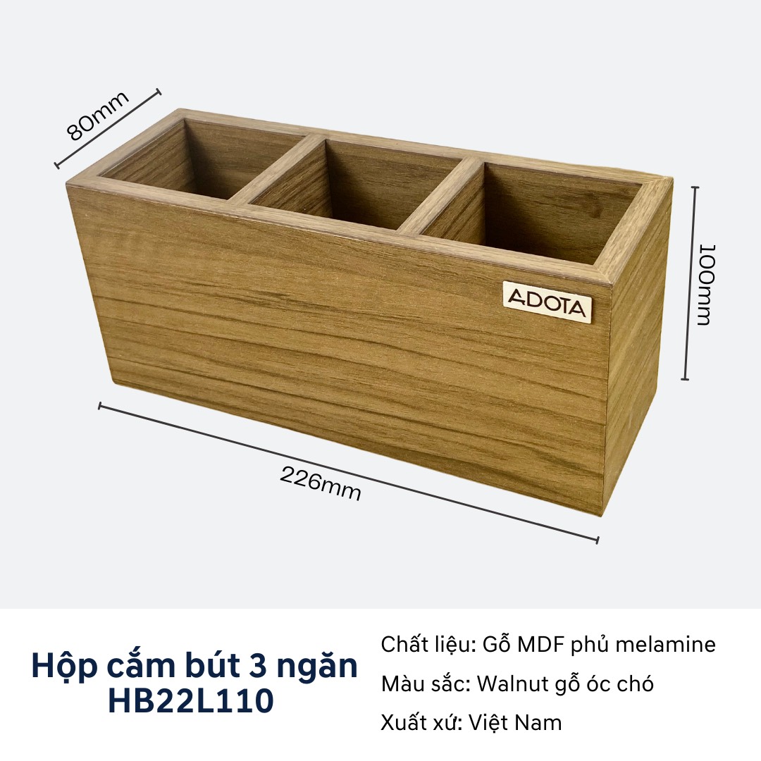 Combo: Kệ gỗ KG22S112 để bàn và hộp cắm bút 3 ngăn HB22L110 phong cách hiện đại sang trong ADOTA