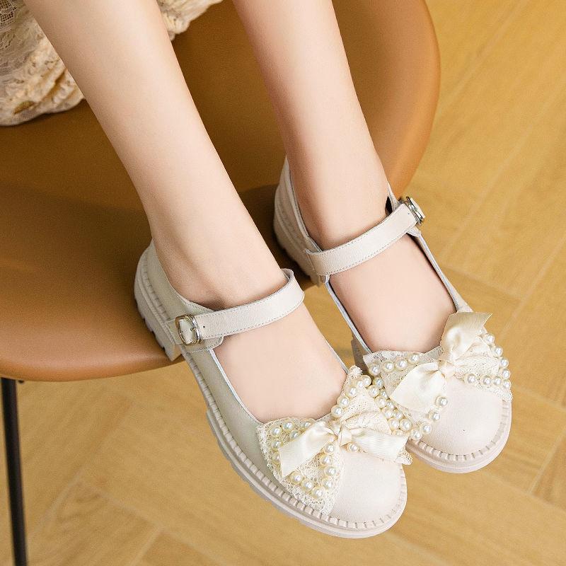 Aomai bow leather shoes autumn 2021 new net red JK shoes versatile single shoes women's Retro Mary Jane women's shoes