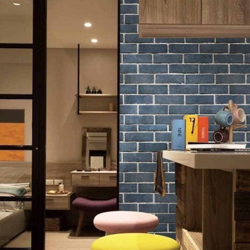 Combo 10 mét giấy dán tường, decal dán tường trang trí nhà cửa GẠCH XANH 3D khổ 45cm