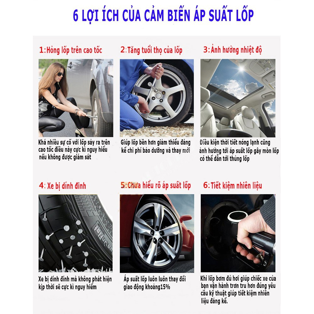 Cảm biến áp suất lốp ô tô TPMS màn hình led màu van ngoài {Bảo hành 3 tháng} - cảm biến áp suất lốp van ngoài TPMS..