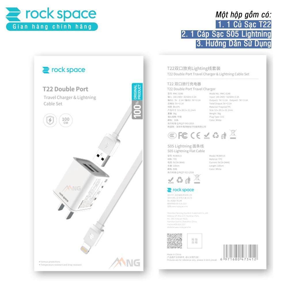 Bộ củ cáp sạc nhanh Rockspace T22 PRo dành cho Iphone , 2 cổng sạc nhanh không nóng máy - Hàng chính hãng