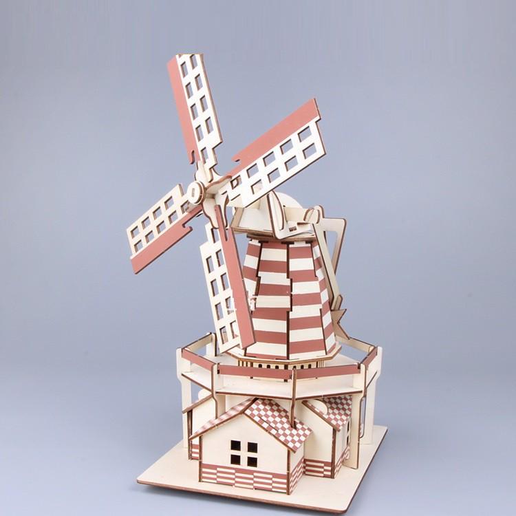 Đồ chơi lắp ráp gỗ 3D Mô hình Cối Xay Gió Dutch Windmill Laser