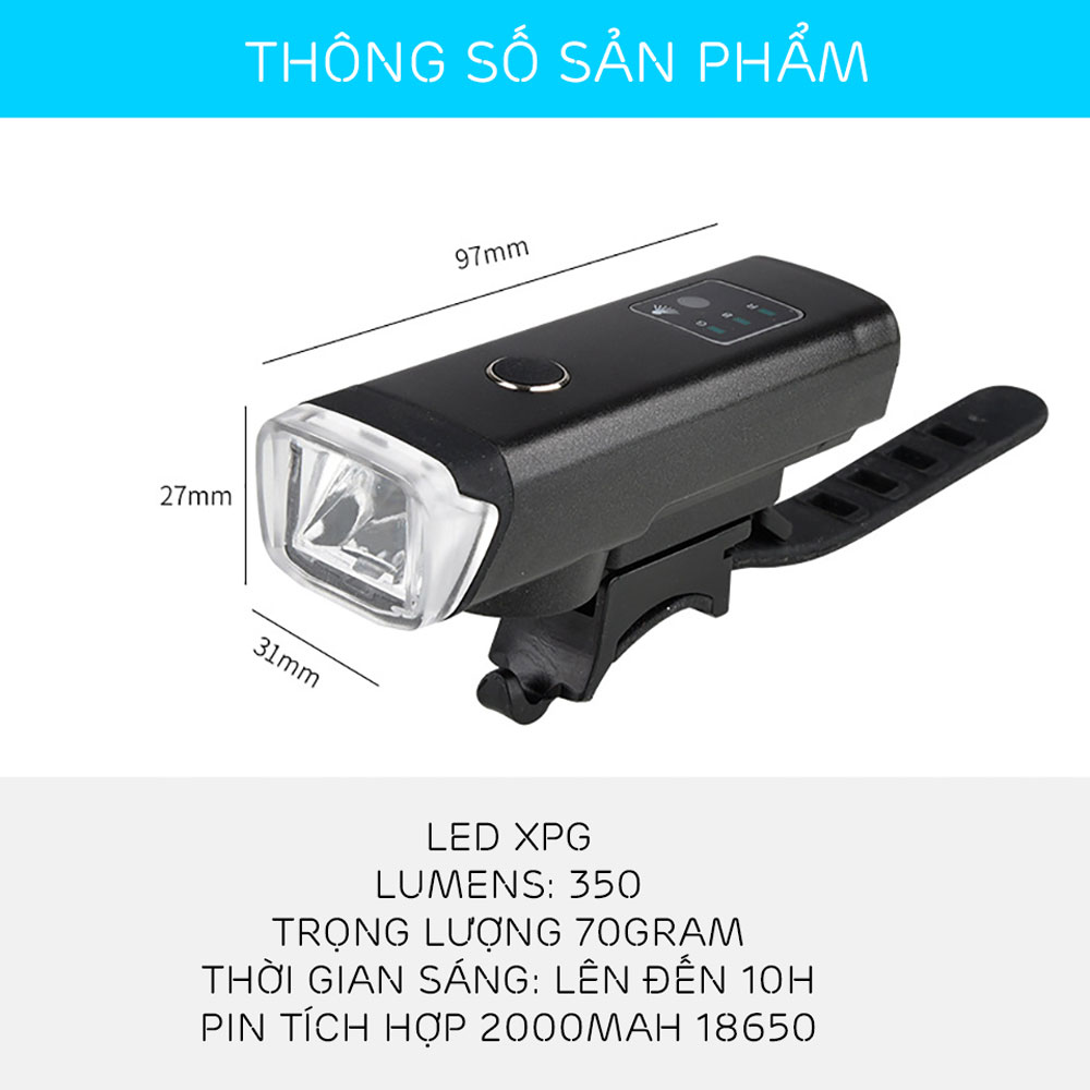 Đèn Xe Đạp Có Cảm Biến Ánh Sáng Chiếu Trước Nhiều Chế Độ 2000mAh Đạp Xe An Toàn Ban Đêm MaiLee