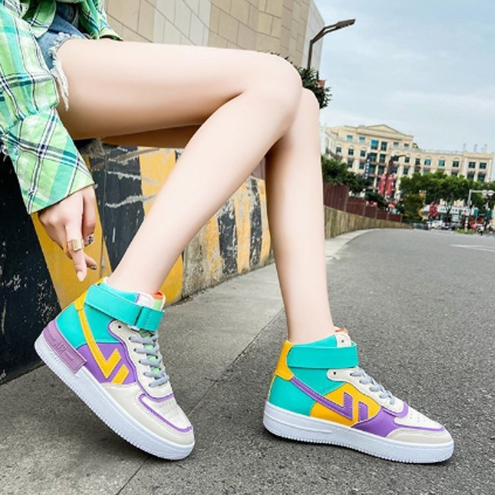 Giày Sneaker Nữ MC Màu Cá tính Cao Cấp BEE GEE G1002 màu Xanh, màu Tím tăngj chai vệ sinh giày cao cấp - Xanh - 37