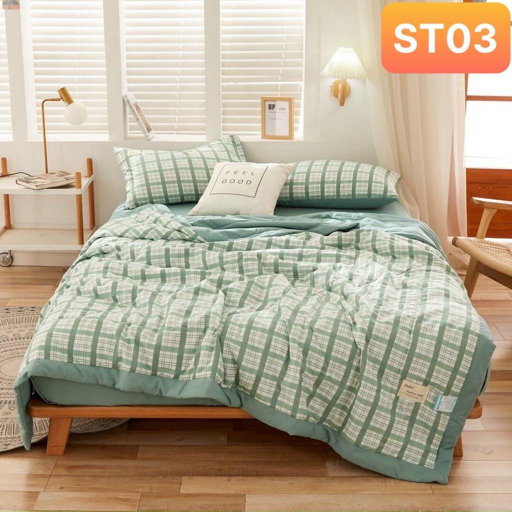 Bộ chăn ga gối Chần Bông Cotton TC Nhà Nhím Chăn ga gối đủ size giường nệm 1m2, 1m4, 1m6, 1m8, 2m