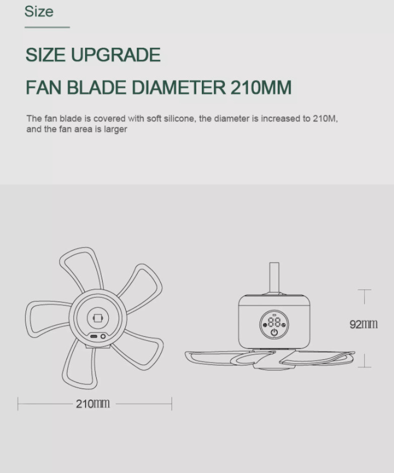 Quạt Cắm Trại, Quạt Trần Mini Sạc USB Không Ồn, Quạt Điều Khiển Từ Xa Không Dây Với Ánh Sáng Quạt Nhỏ Màn Hình Cảm Ứng LED