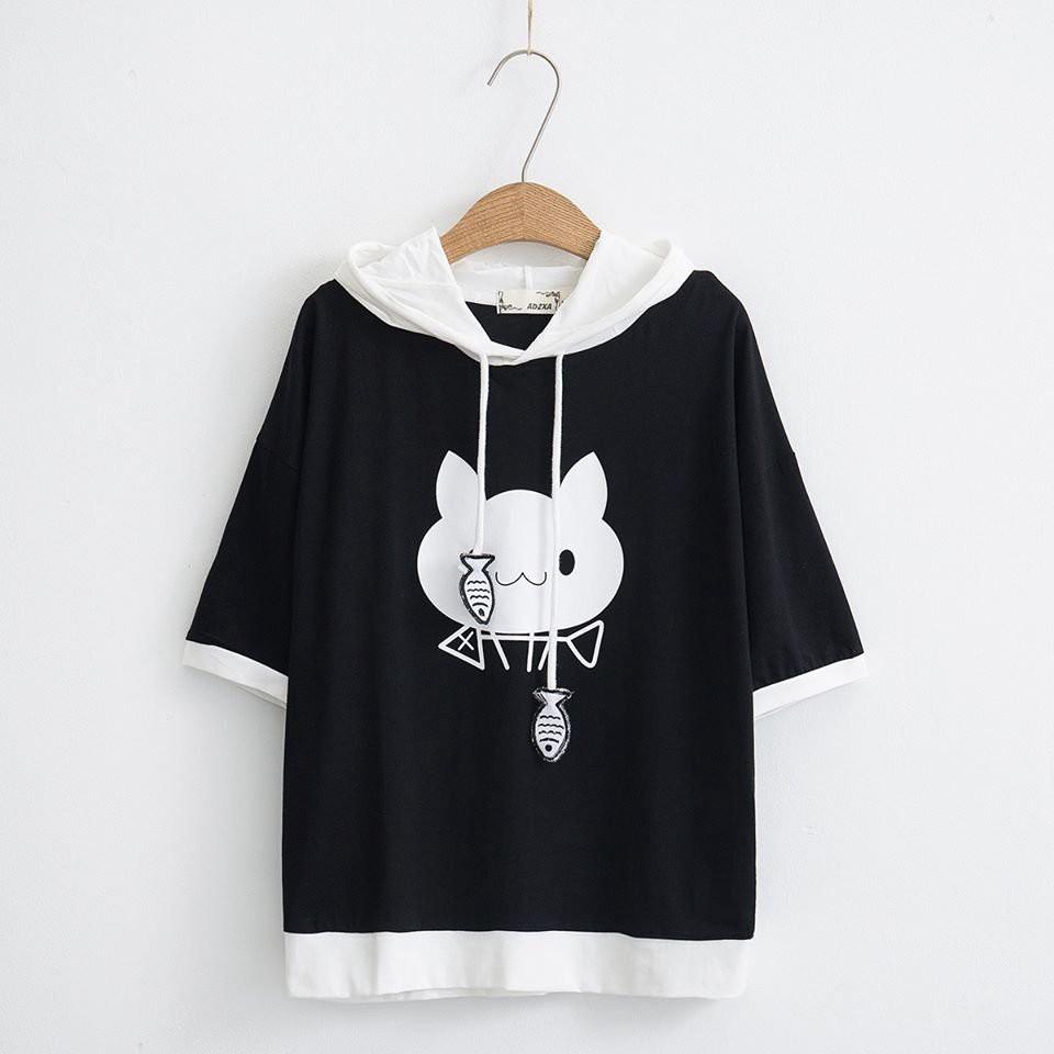 Áo hoodie ngắn tay mùa hè chất cotton thoáng mát