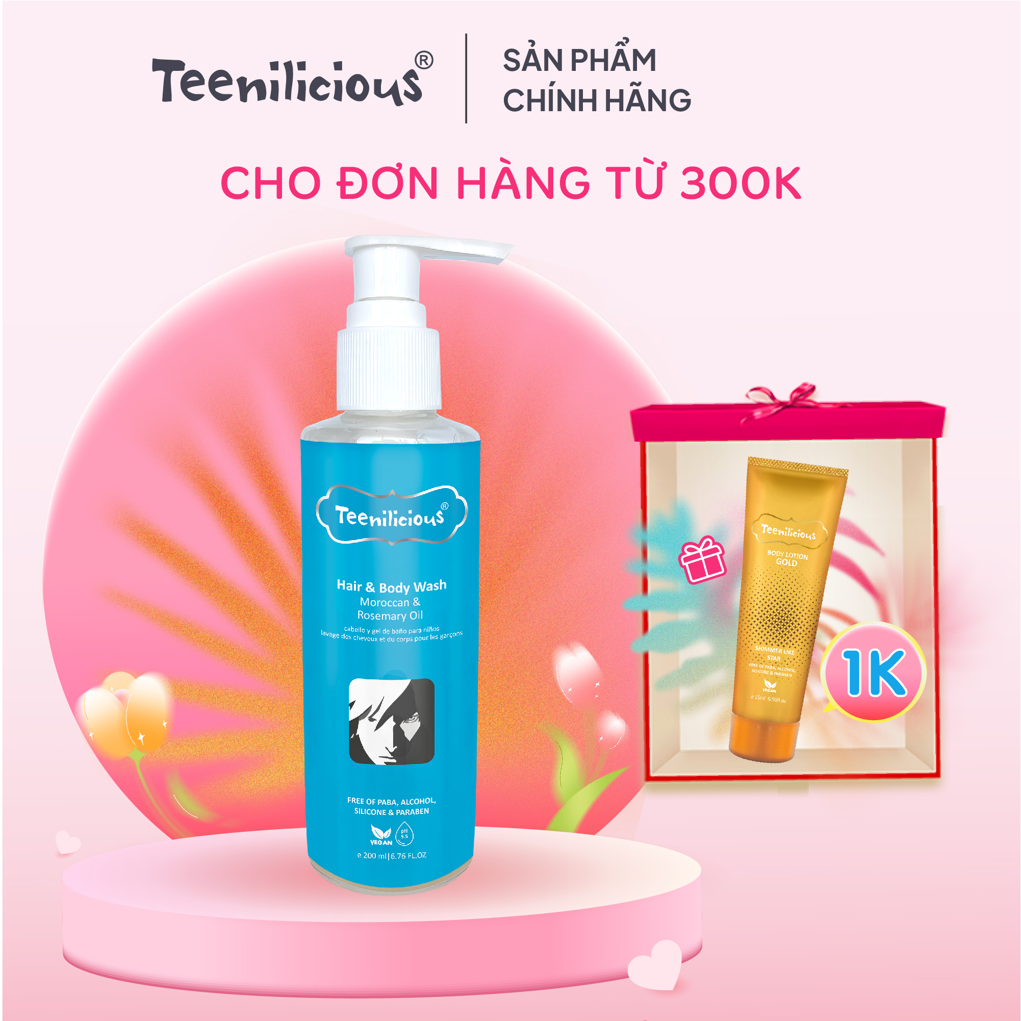 Sữa Tắm Gội Toàn Thân Teenilicious Hair & Body Wash Moroccan & Rosemary Oil Dưỡng Ẩm Bóng Mượt 200ml