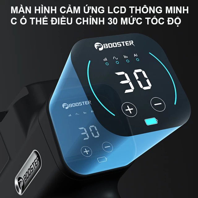 Máy Massage Cầm Tay Cao Cấp Booster M2-D mẫu mới 2021 Công suất 120W, 6 Đầu 30 chế độ - Máy Mát Xa Toàn Thân, Súng Massage cầm tay, Mát Xa Chuyên Sâu, Giảm Đau, Tê Mỏi, Cứng Khớp - Hàng Chính Hãng