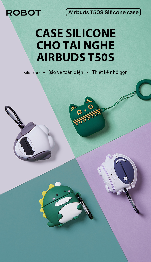 Ốp Tai Nghe ROBOT Airbuds T50S Case Chất liệu Vỏ silicon Hình dáng dễ thương - HÀNG CHÍNH HÃNG