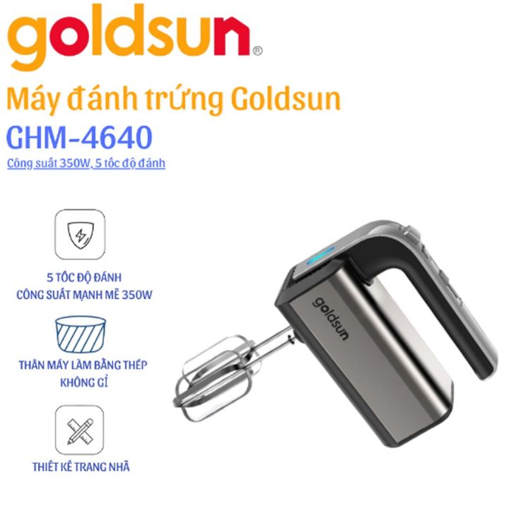 Máy đánh trứng cầm tay Goldsun GHM4640, khuấy bột mini 5 tốc độ tăng cường, công suất 350W, 4 que inox cao cấp - Hàng chính hãng