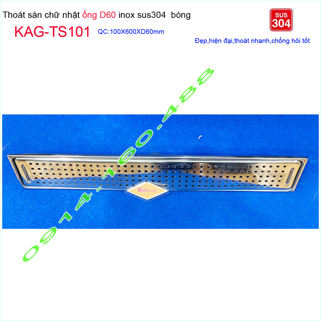 Phễu thoát sàn 10x60 cm KAG-TS101 , thoát sàn nhà tắm hình chữ nhật Inox SUS304 mặt caro cao cấp thoát nhanh chống hôi chặn tóc tốt