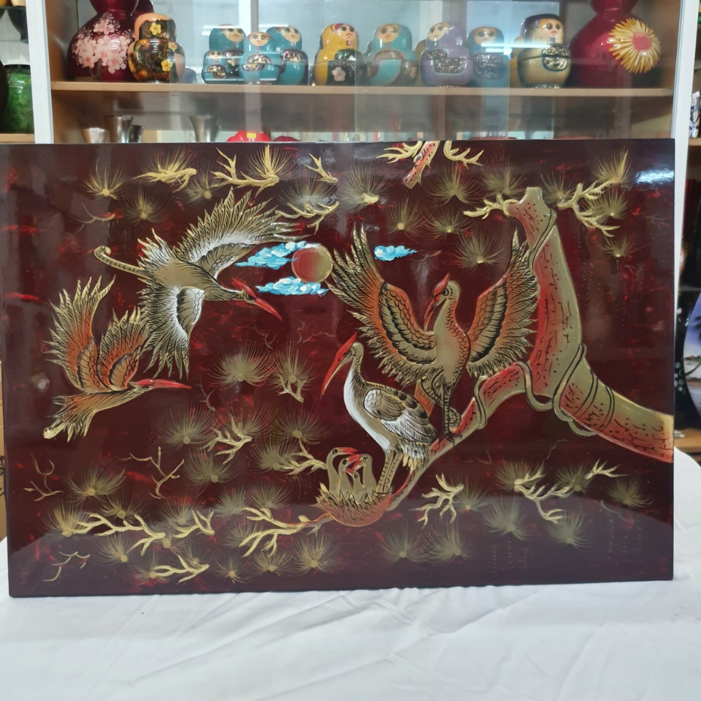 Tranh sơn mài Tùng Hạc hàng xuất khẩu 40x60 cm trang trí nhà cửa, quà tặng tân gia, khai trương ý nghĩa
