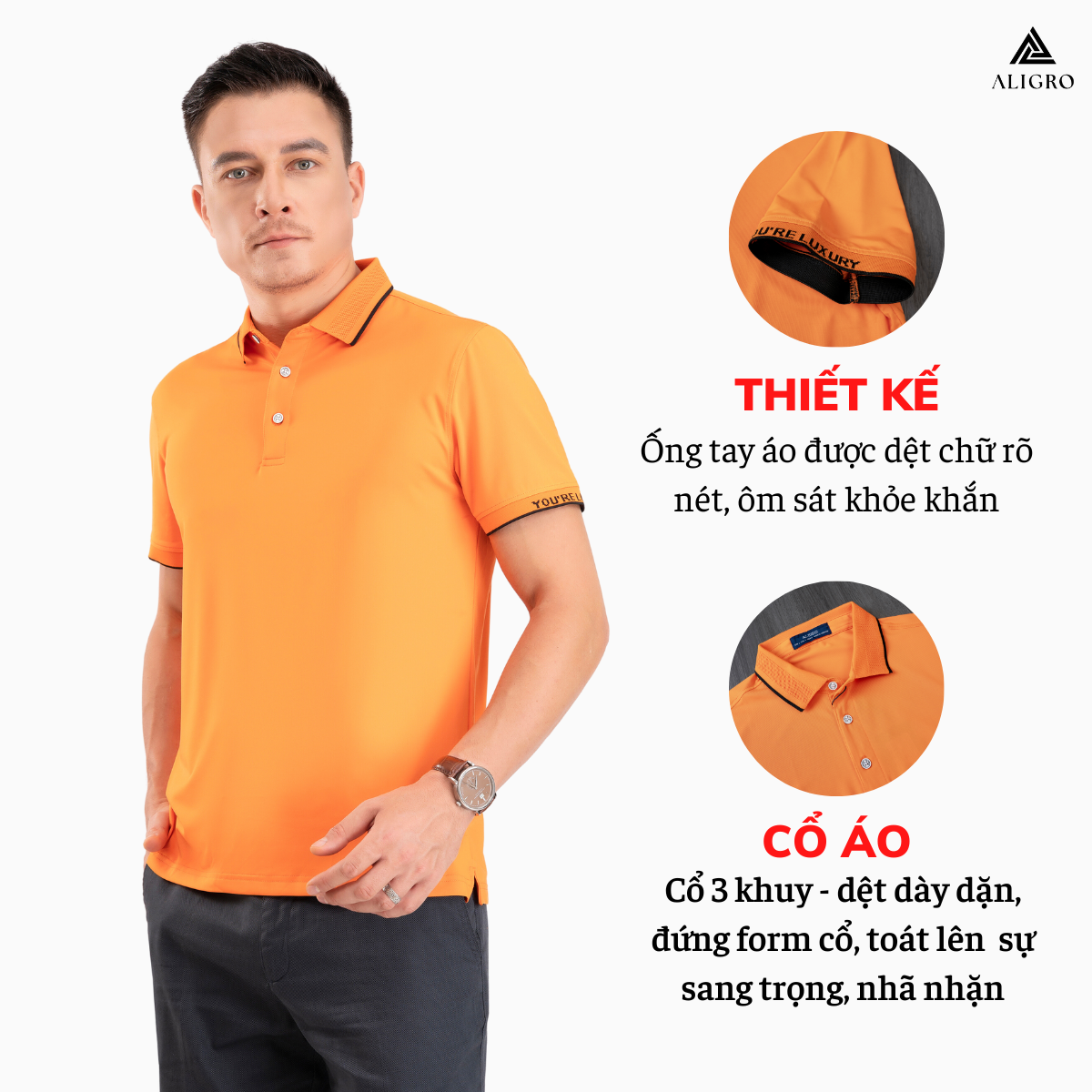 Áo polo golf nam ngắn tay ALIGRO chất vải coolmax màu cam năng động ALGPLO100