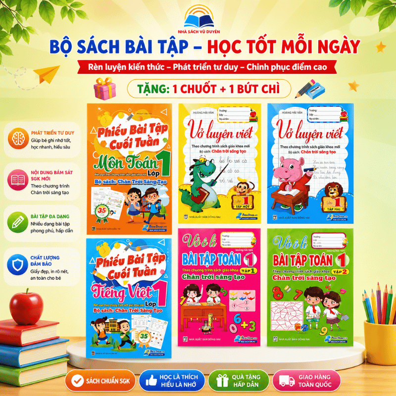 Sách - Combo 6 Cuốn Bài Tập Lớp 1 Chân Trời Sáng Tạo – Vở Luyện Viết, Toán, Tiếng Việt, Phiếu Bài Tập Cuối Tuần