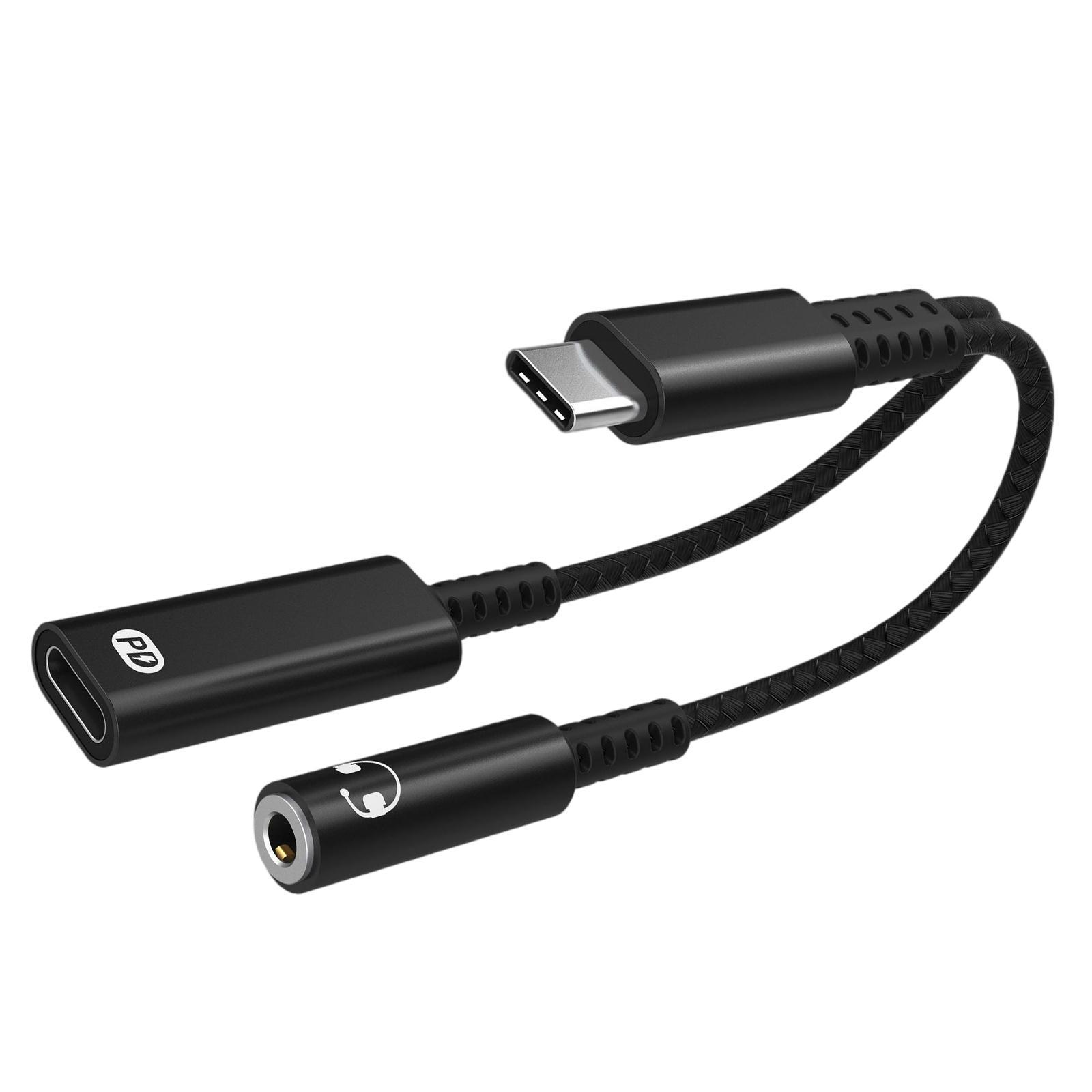 USB C Headphone Jack Charging Cable Black