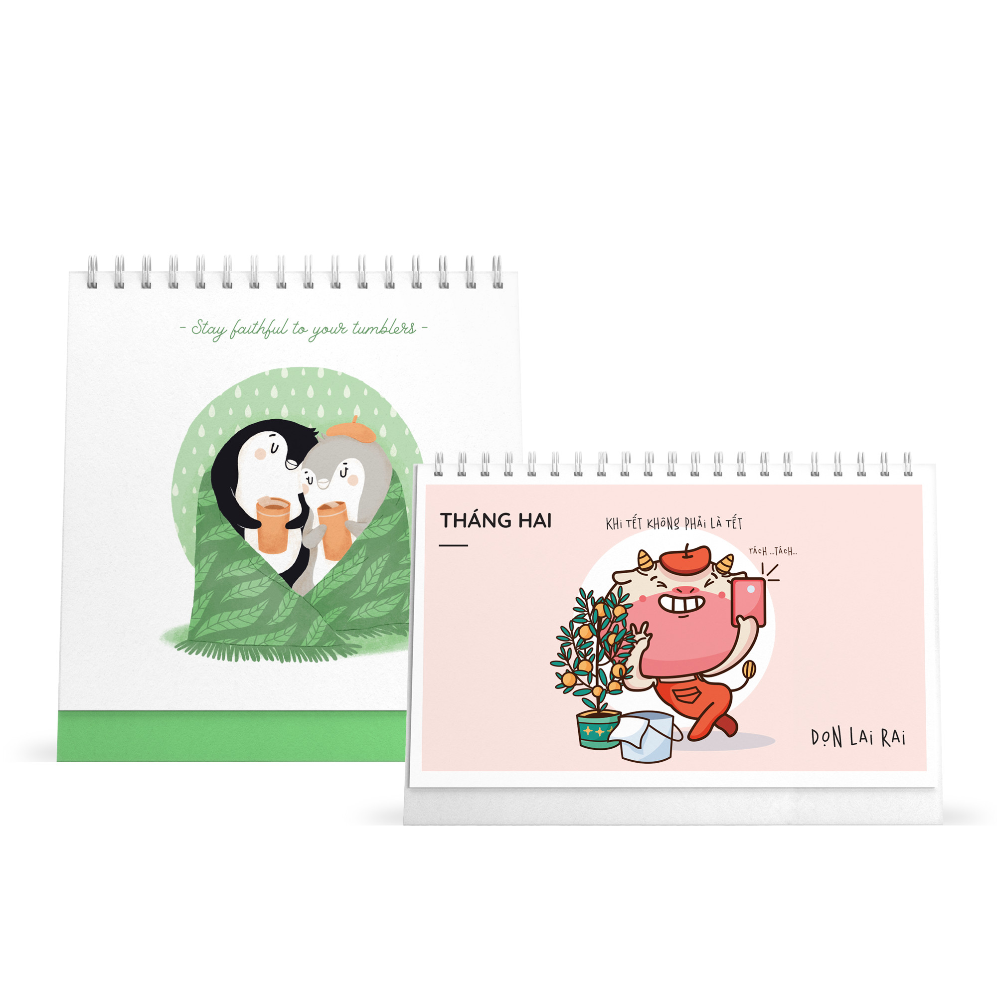 Combo lịch bàn SDstationery 2021 - Lịch ngang chữ nhật HỨA SỐNG TỐT (con trâu) và Lịch đứng vuông LIVE GREEN (sống xanh)