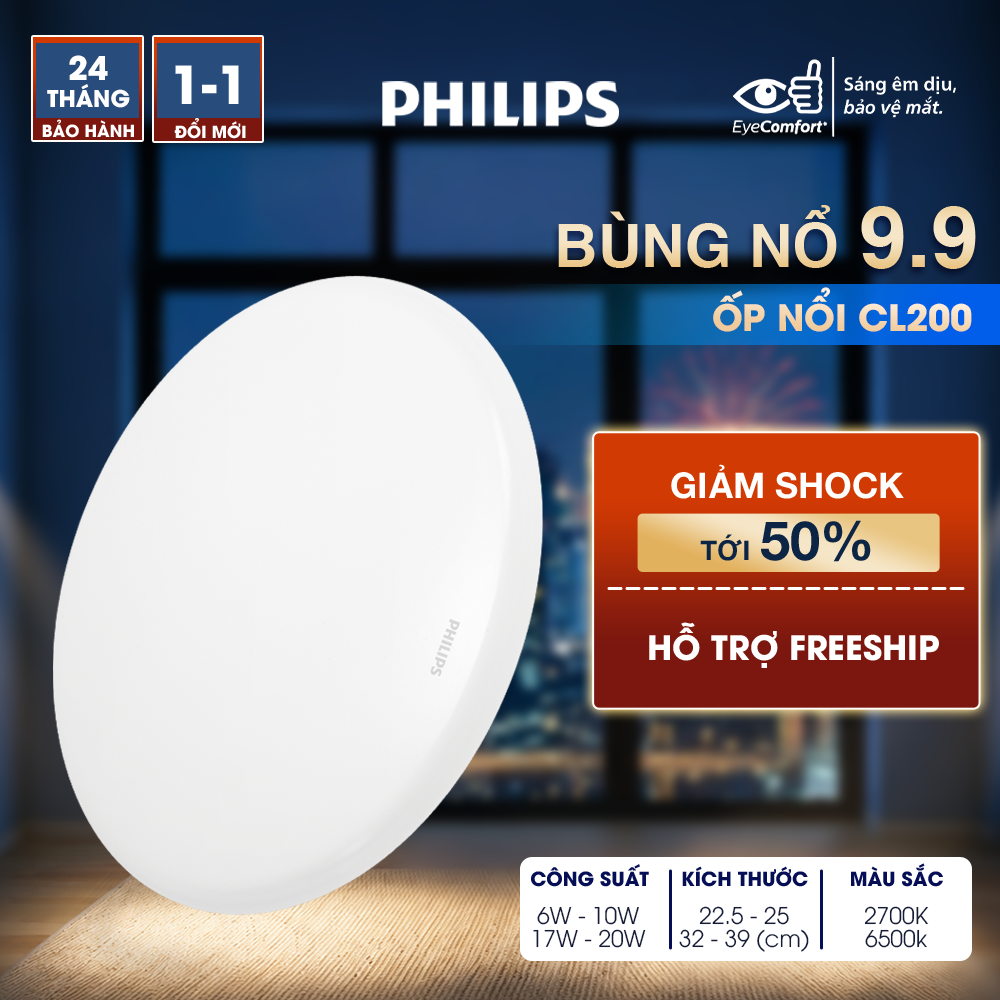 Bộ đèn PHILIPS LED ốp trần tròn CL200 - Công suất 6W, 10W,17W,20W ánh sáng…